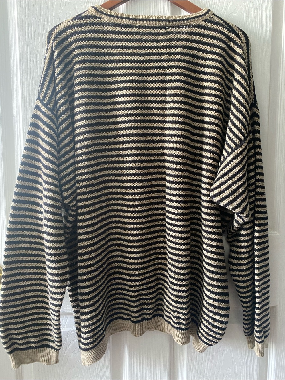 Classic Cotton Striped Crewneck Sweater - Black & Cream XL - Picture 3 of 7